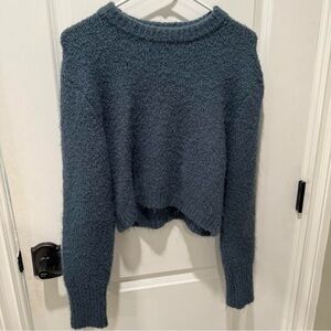 Zara Women's Teal Fuzzy Crewneck Sweater